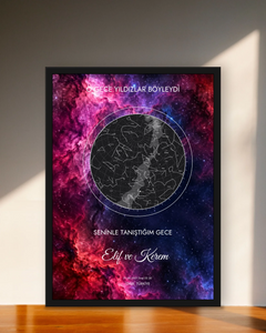 Kişiye Özel Yıldız Haritası Klasik Siyah Tablosu
